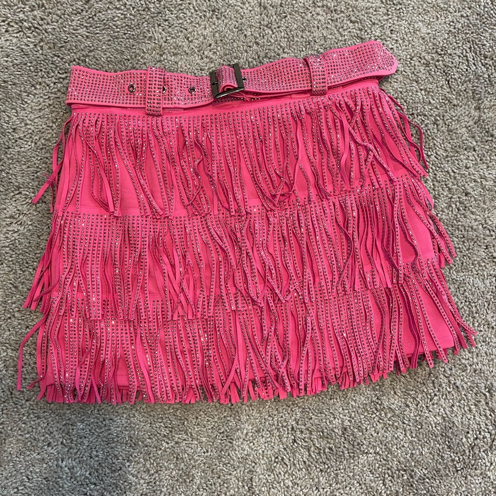 Pink Rhinestone Fringe Skort